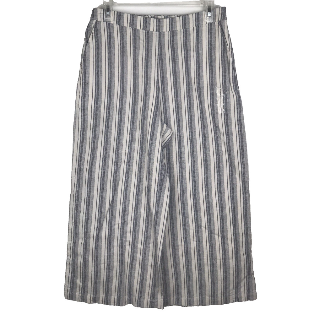 NWT Abercrombie & Fitch High Rise Wide Leg Crop Linen Blend Pants Gray White 6